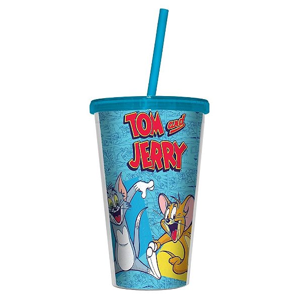 Copo Canudo Tom e Jerry Felizes Hanna Barbera 550ml