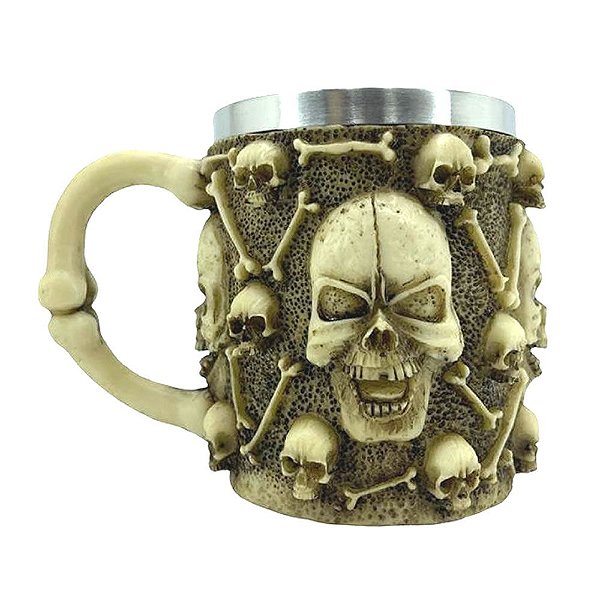 Caneca Térmica 3D Caveira Medieval Rindo 400ml