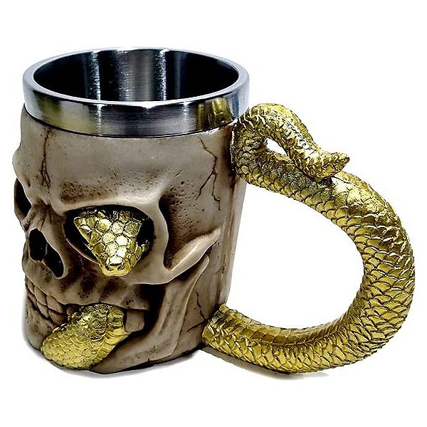 Caneca Térmica 3D Caveira Golden Snake 400ml