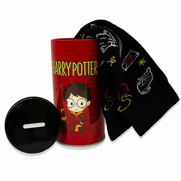 Meias Cano Longo 33 a 38 Harry Potter Símbolos Lata Cofrinho