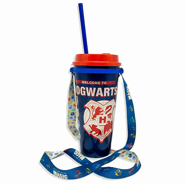 Copo com Canudo e Fita Hogwarts Harry Potter 1000ml