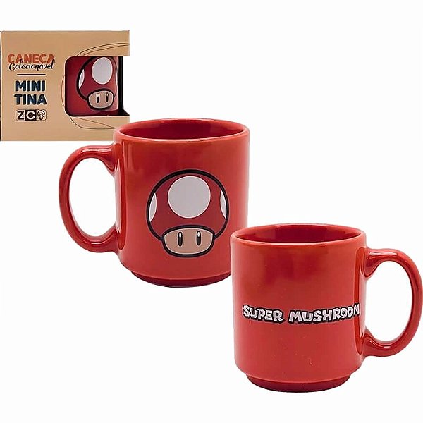 Caneca Mini Tina Empilhável Cogumelo Vermelho Super Mario 100ml