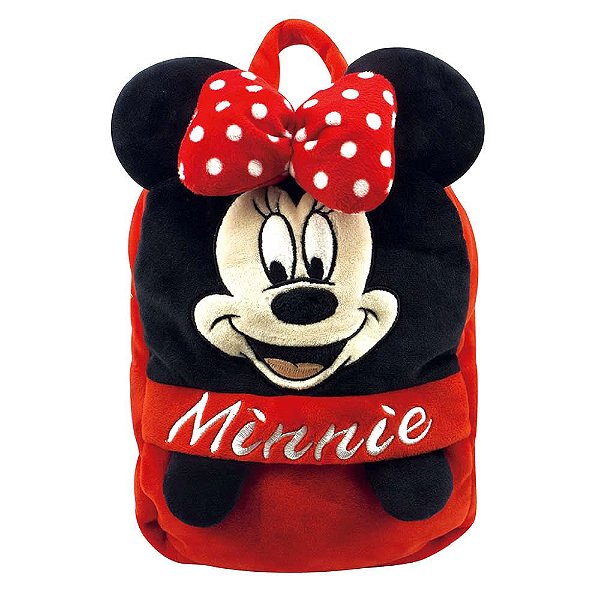 Mochila Pelúcia Minnie Mouse Vermelha Disney 28cm