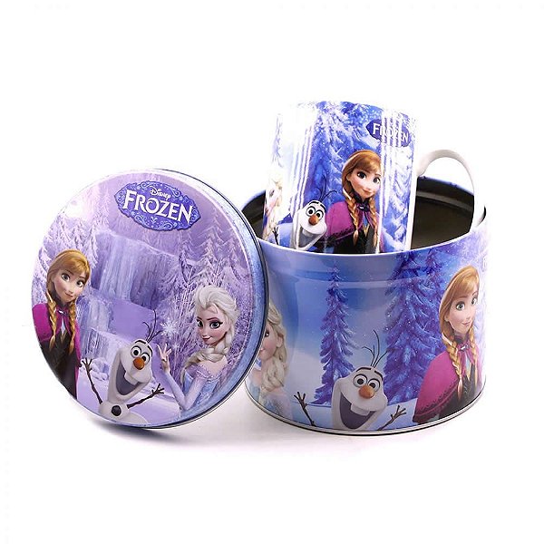 Caneca Porcelana na lata Elsa Anna Sister Forever Frozen Disney 350ml