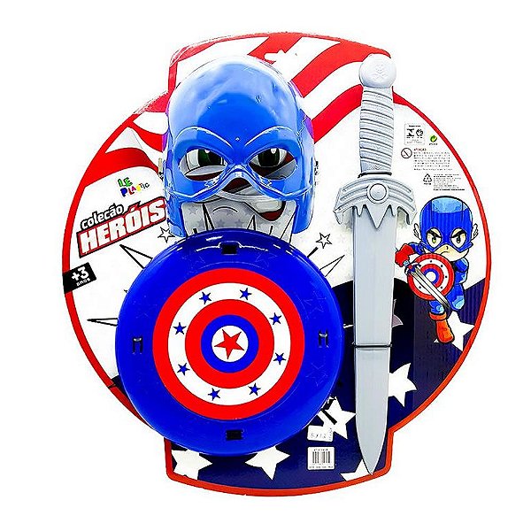 Kit Defensor Epada Máscara e Escudo Capitão Herói