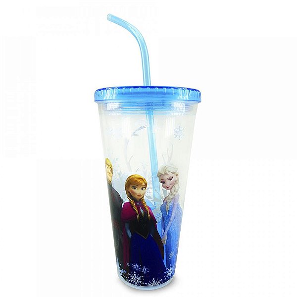 Copo Canudo Cubos de Gelo Frozen Disney 600ml