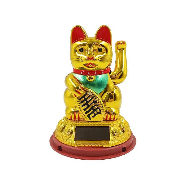 Gato da Sorte Dourado Maneki Neko Youbai em Plástico com Bateria Solar 10 cm