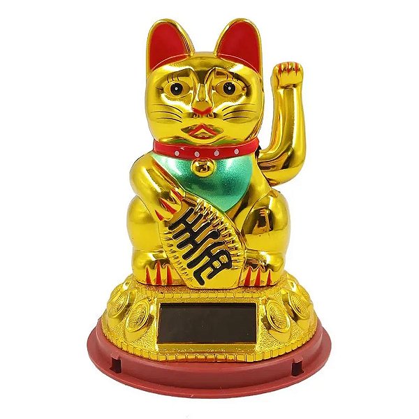 Gato da Sorte Dourado Maneki Neko Youbai em Plástico com Bateria Solar 12,5 cm