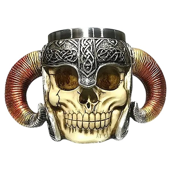 Caneca Térmica Viking Caveira com Capacete de Chifres 400ml
