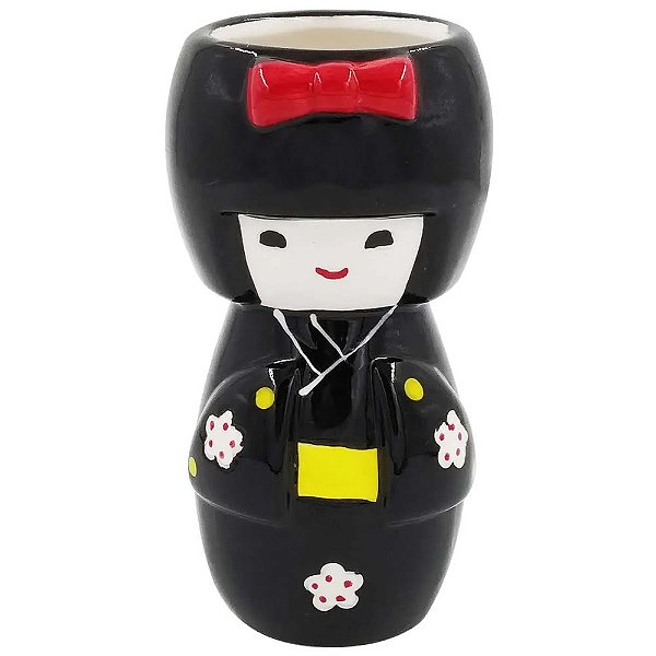 Vaso Boneca Japonesa Decorativo Cachepot em Cerâmica 13cm