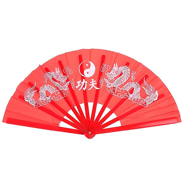 Leque Grande Dragão Chinês Yin Yang Estilo Gueixa para Feng Shui e Artes Marciais 34cm