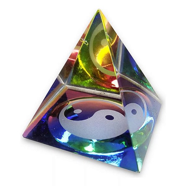 Pirâmide de Vidro Colorida Harmonia e Energia Yin Yang 6cm