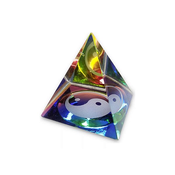 Pirâmide de Vidro Colorida Harmonia e Energia Yin Yang 4cm