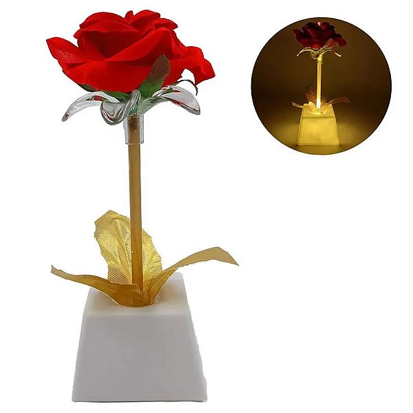 Luminária Flor Rosa Decorativa com LED 16cm