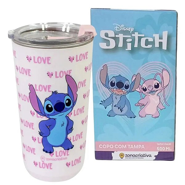 Copo Sky Stitch Namorados Com Tampa Disney 500ml