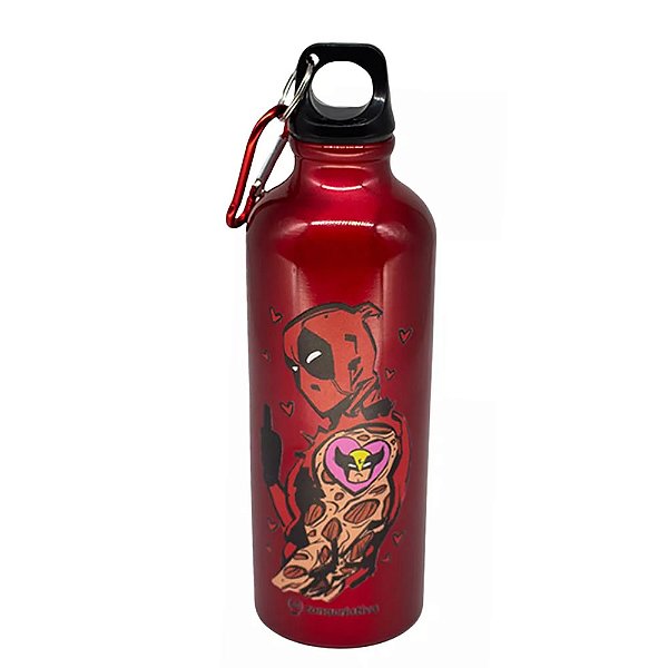 Garrafa Alumínio Mosquetão Deadpool e Wolverine Marvel 600ml