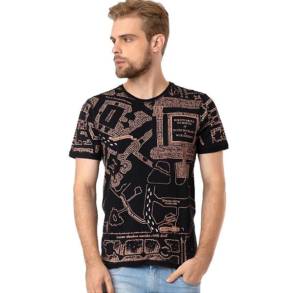 Camiseta Dupla Face Mapa do Maroto Harry Potter By Piticas