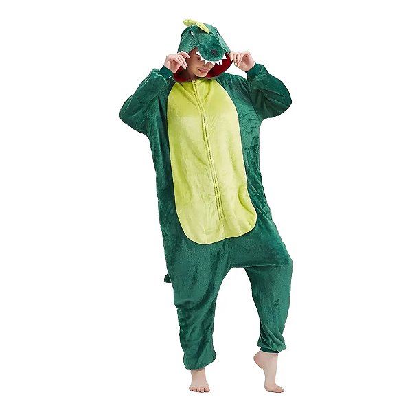 Macacão Kigurumi Adulto Dinossauro – Conforto Pré-Histórico para os Dias Frios!