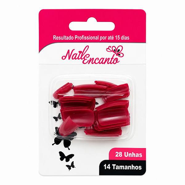Unha Postiça Bordo 24 Unidades Tamanho 14 - Nail Encanto