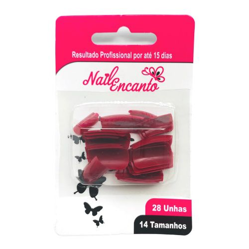 Unha Postiça Bordo 24 Unidades  - Tamanho 14 - Nail Encanto
