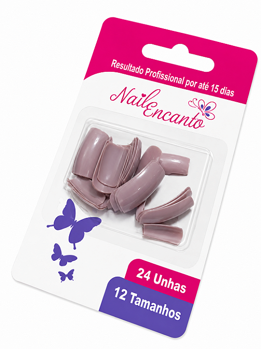 Unha postiça rosa 24 unidades tamanho 14 - Nail encanto