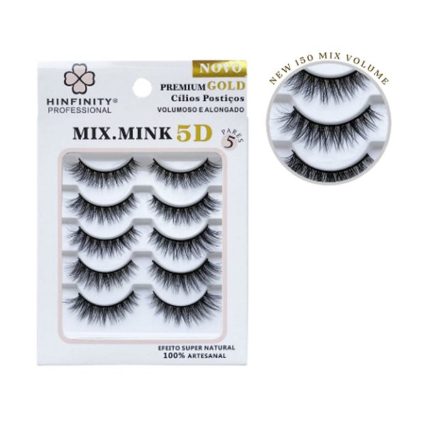 Cílios postiços volumoso e alongado mix mink 5D - Hinfinity