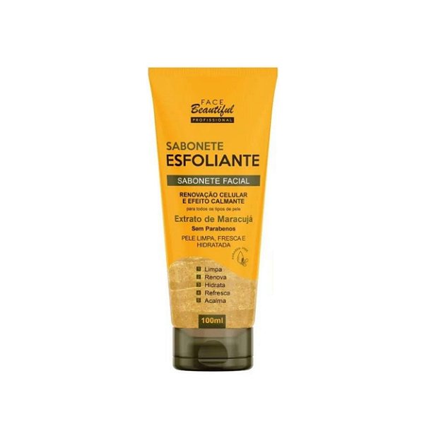 Sabonete facial esfoliante extrato de maracujá 100ml - Face beautiful