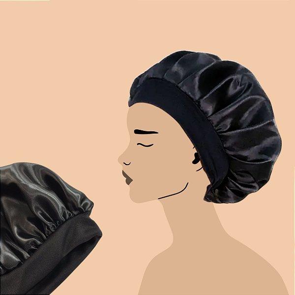 Touca de cetim anti-frizz com faixa pequena