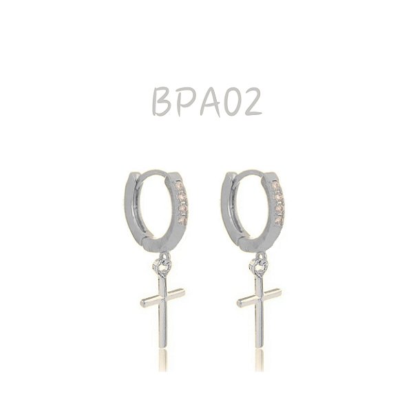 Brinco argola articulada cruz pequeno prata