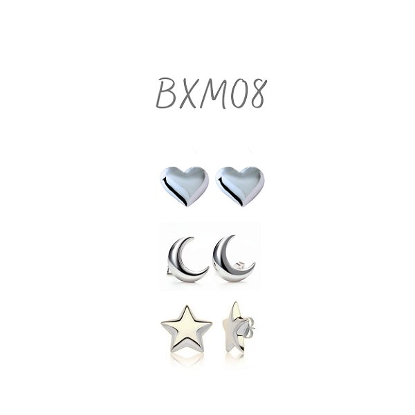 Trio de brinco prata coração lua e estrela - Ximena