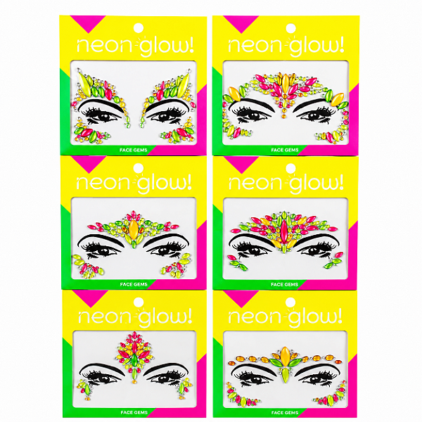 Strass Adesivos Autocolantes para o Rosto Neon