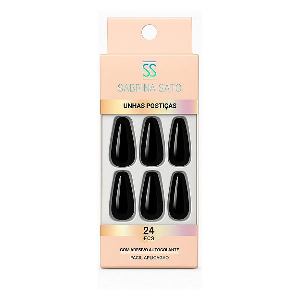 Unhas postiças preta (aba adesiva) - Sabrina sato