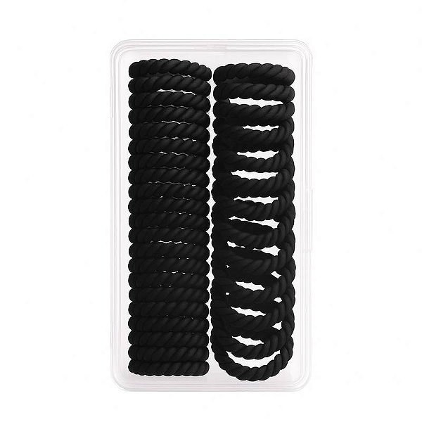 Caixinha com elásticos de cabelo preto fino