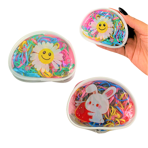 Elástico de silicone grosso colorido na bolsinha