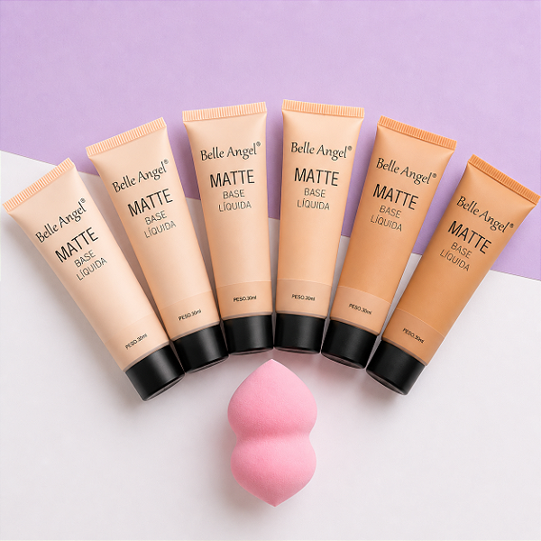 Kit base liquida matte Belle angel com esponjinha