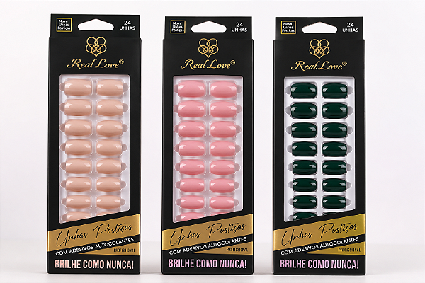 Unhas postiças com adesivo autocolante nude - Real Love