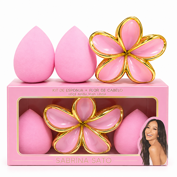 Kit de esponjas e piranha  floral dourada - Sabrina Sato