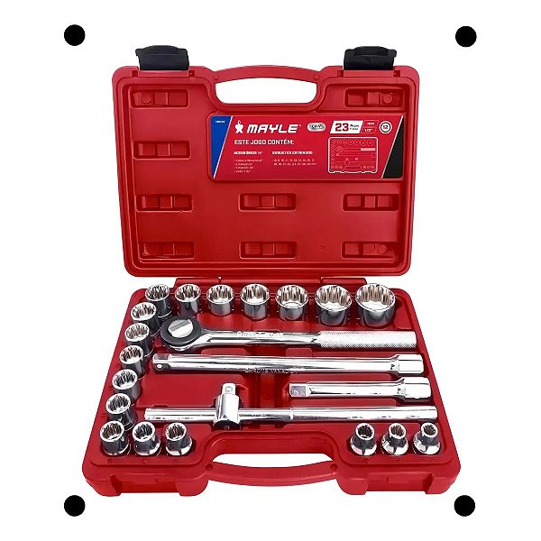 Jogo de Soquetes Estriados Encaixe 1/2" Com 23 Peças Mayle 1023