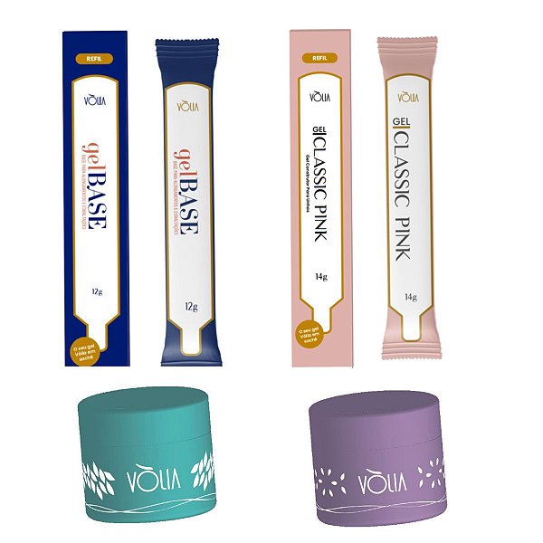 Kit Refil Volia Gel Base + Gel Classic Pink 14G  + 2 Potes