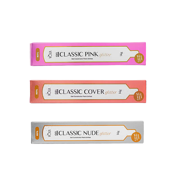 Kit Gel Classic Pink Glitter + Cover Glitter +  Nude Glitter