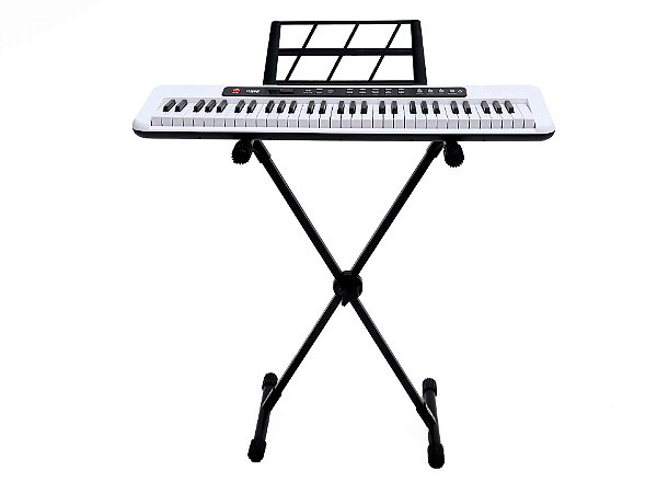 Kit Teclado Musical Kobe KB-150 WH Branco 5/8 61 Teclas Com Suporte em X