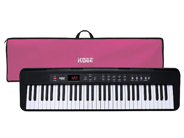 Kit Teclado Musical Kobe KB-150 BK Preto 61 Teclas Com Capa de Transporte Rosa