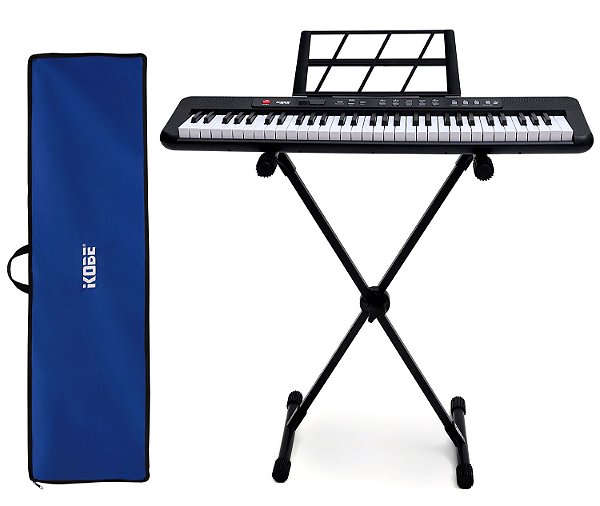 Kit Teclado Musical Kobe KB-150 BK Preto 5/8 61 Teclas Completo Capa Azul