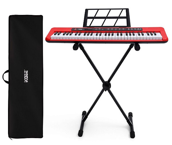 Kit Teclado Musical Kobe KB-150 RD Vermelho 5/8 Completo Capa Preta