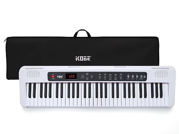 Kit Teclado Musical Kobe KB-150 WE Branco 5/8 61 Teclas Com Capa Preta