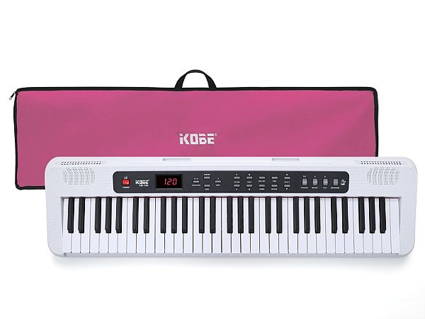 Kit Teclado Musical Kobe KB-150 WE Branco 5/8 61 Teclas Com Capa Rosa
