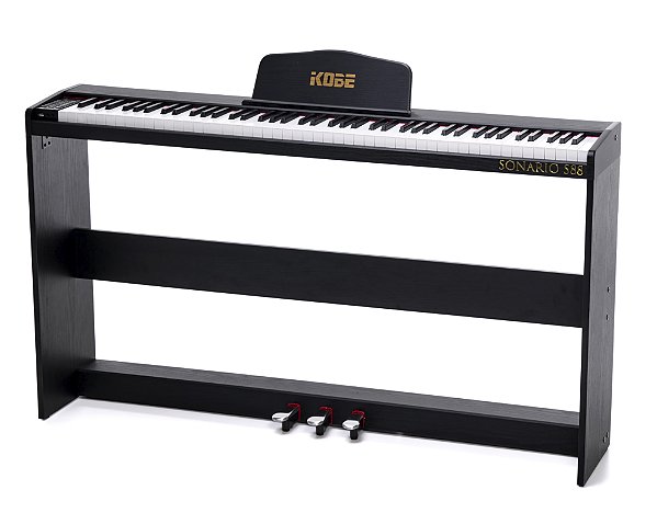 Piano Digital 88 Teclas Kobe Sonario S88 com Estante em madeira e Pedal Triplo - Completo