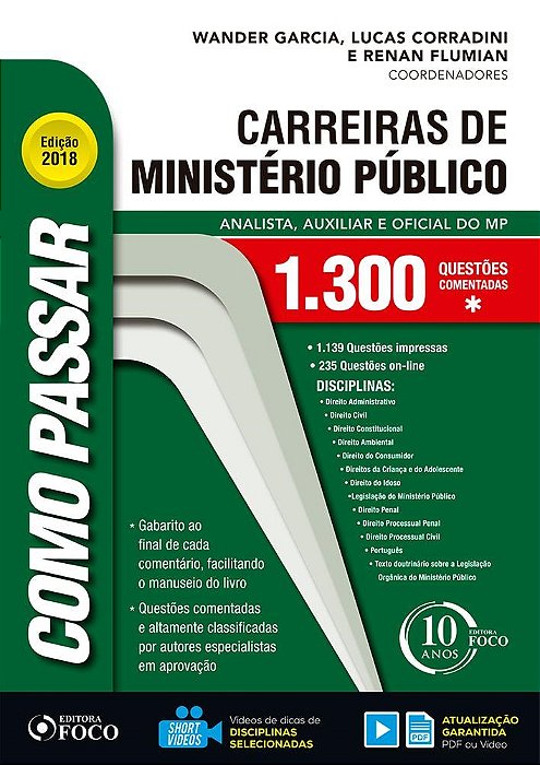 Livro Como Passar em Carreiras de Ministério Publico 1.300 Questões