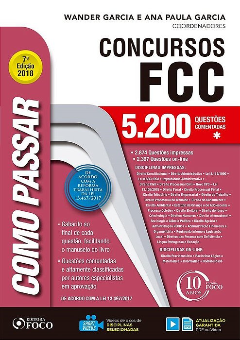 Livro Como Passar em Concursos FCC - 5100 Questões Comentadas - Garcia - Foco