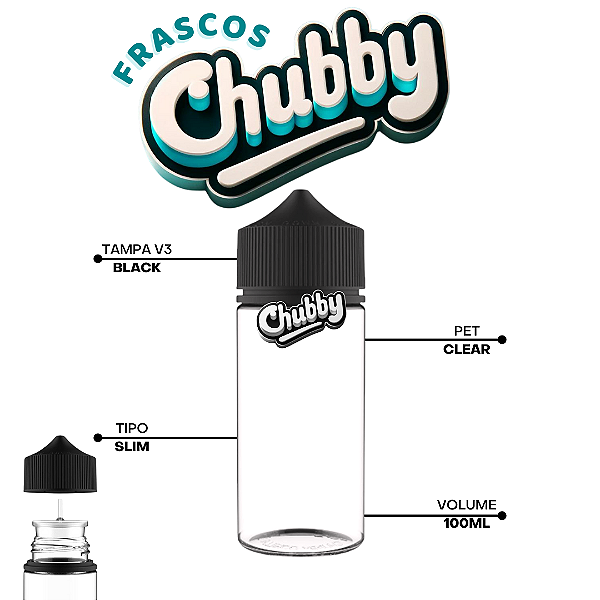 Frasco Chubby  V3 100ml | Clear/Black - 10un